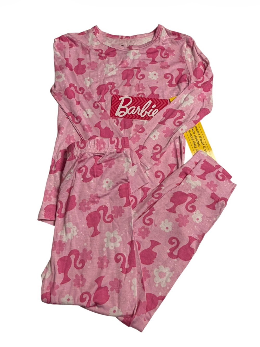 Barbie Girls' Pink Floral & Silhouette Long Sleeve Pajama Set NWT